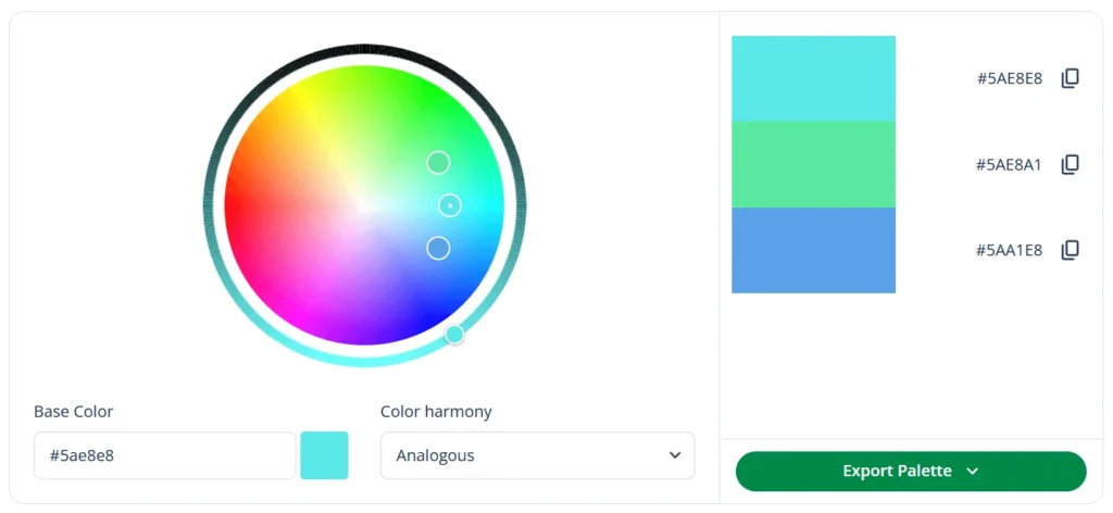 Color wheel split complementary colors of a red